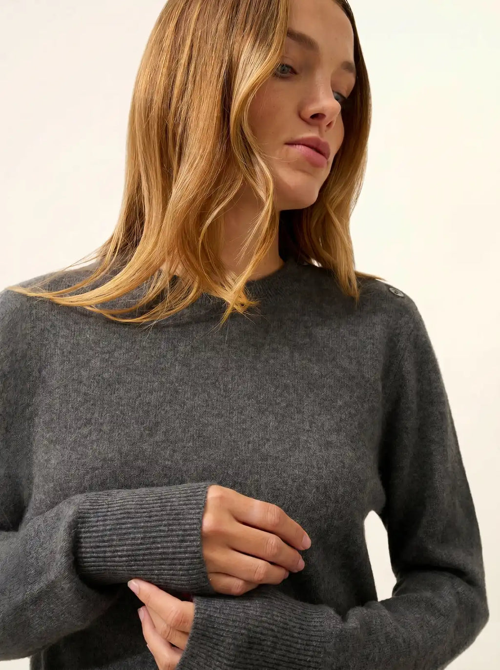 JEANNE Pull Col Rond Marin Anthracite Chiné