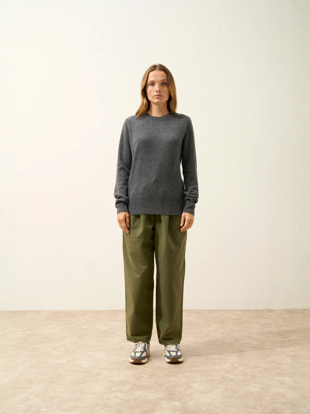 JEANNE Pull Col Rond Marin Anthracite Chiné