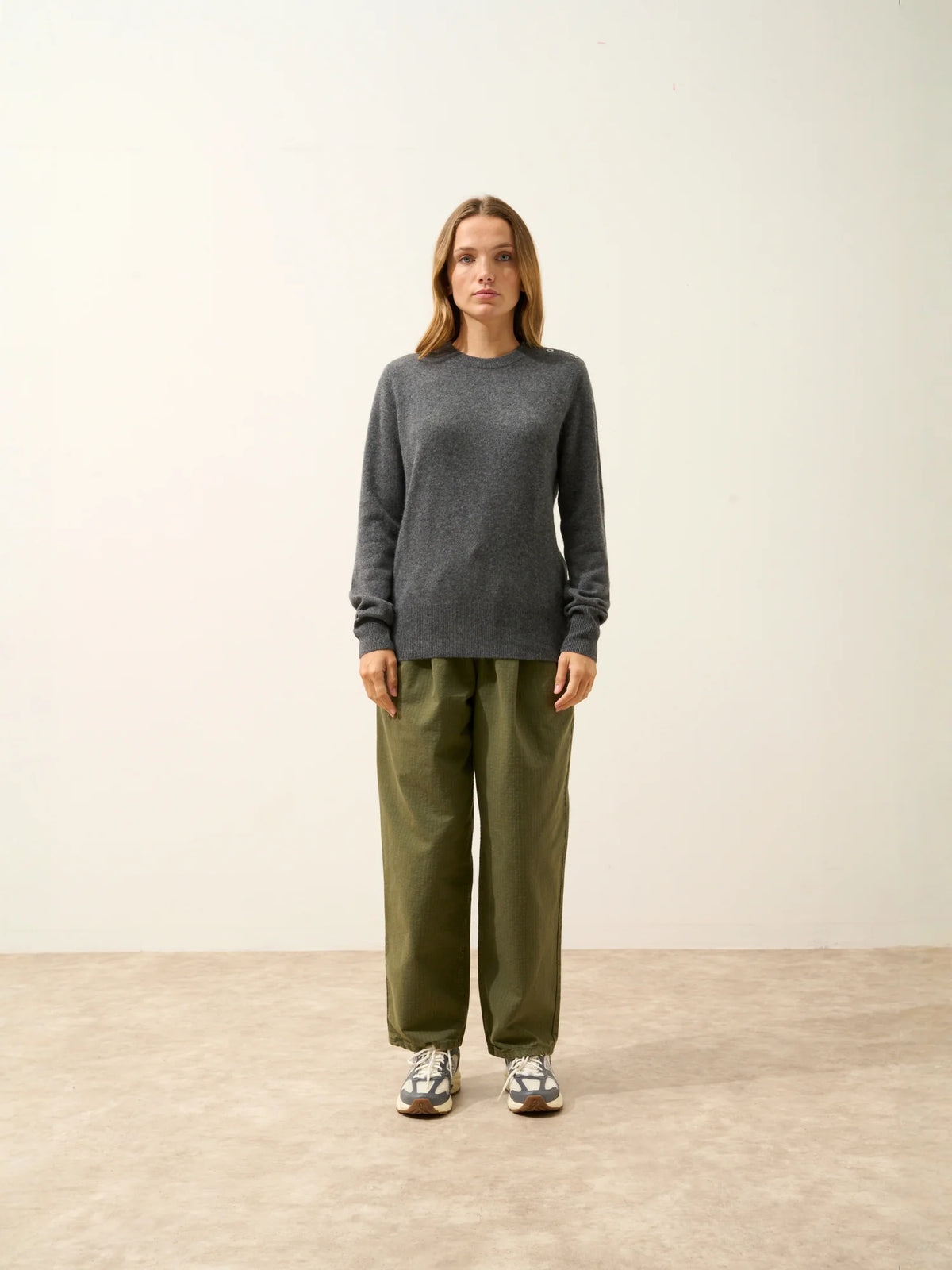 JEANNE Pull Col Rond Marin Anthracite Chiné
