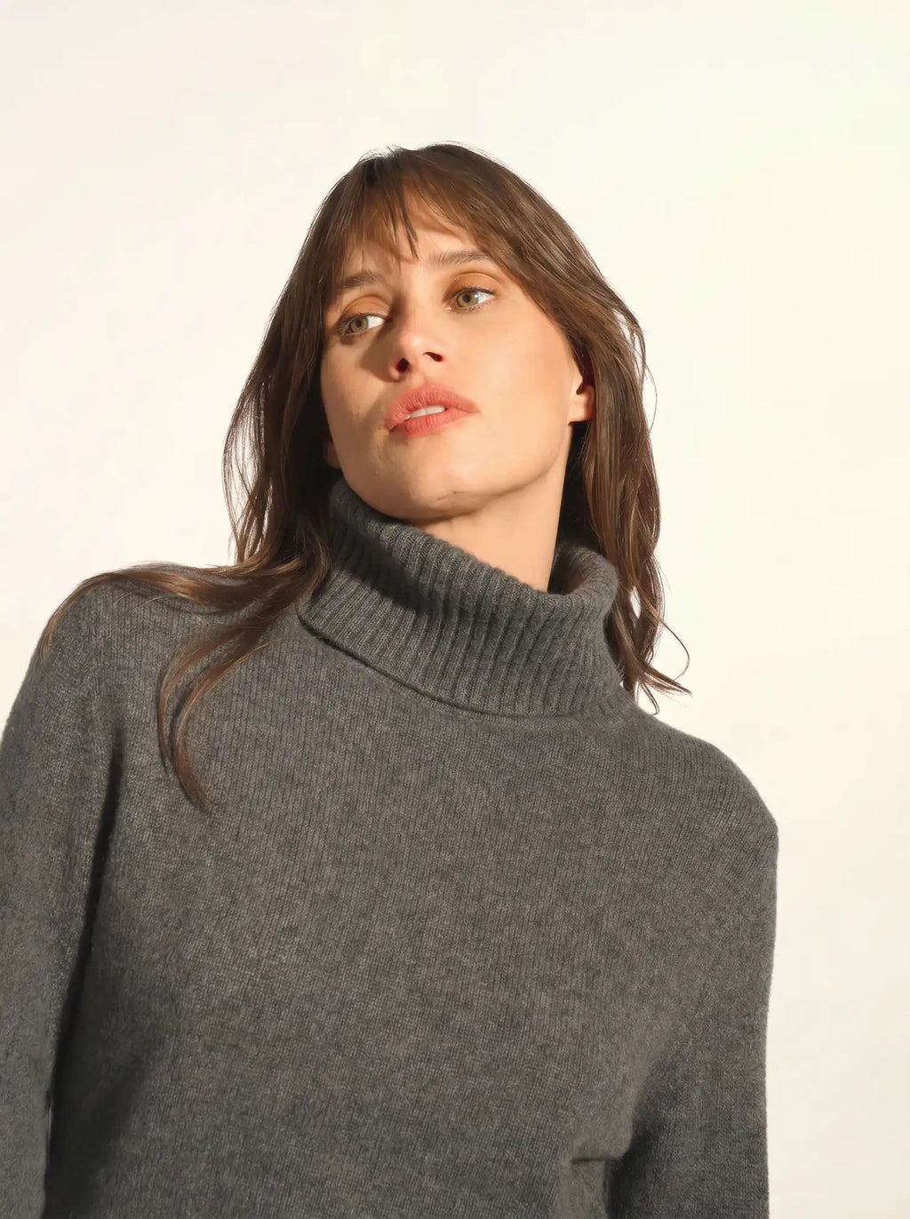 LUCIE Pull Col Roulé 4 Fils Anthracite Chiné
