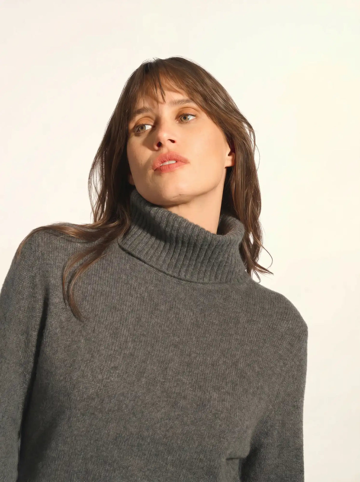 LUCIE Pull Col Roulé 4 Fils Anthracite Chiné