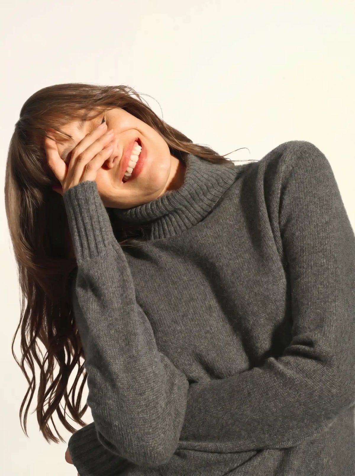 LUCIE Pull Col Roulé 4 Fils Anthracite Chiné