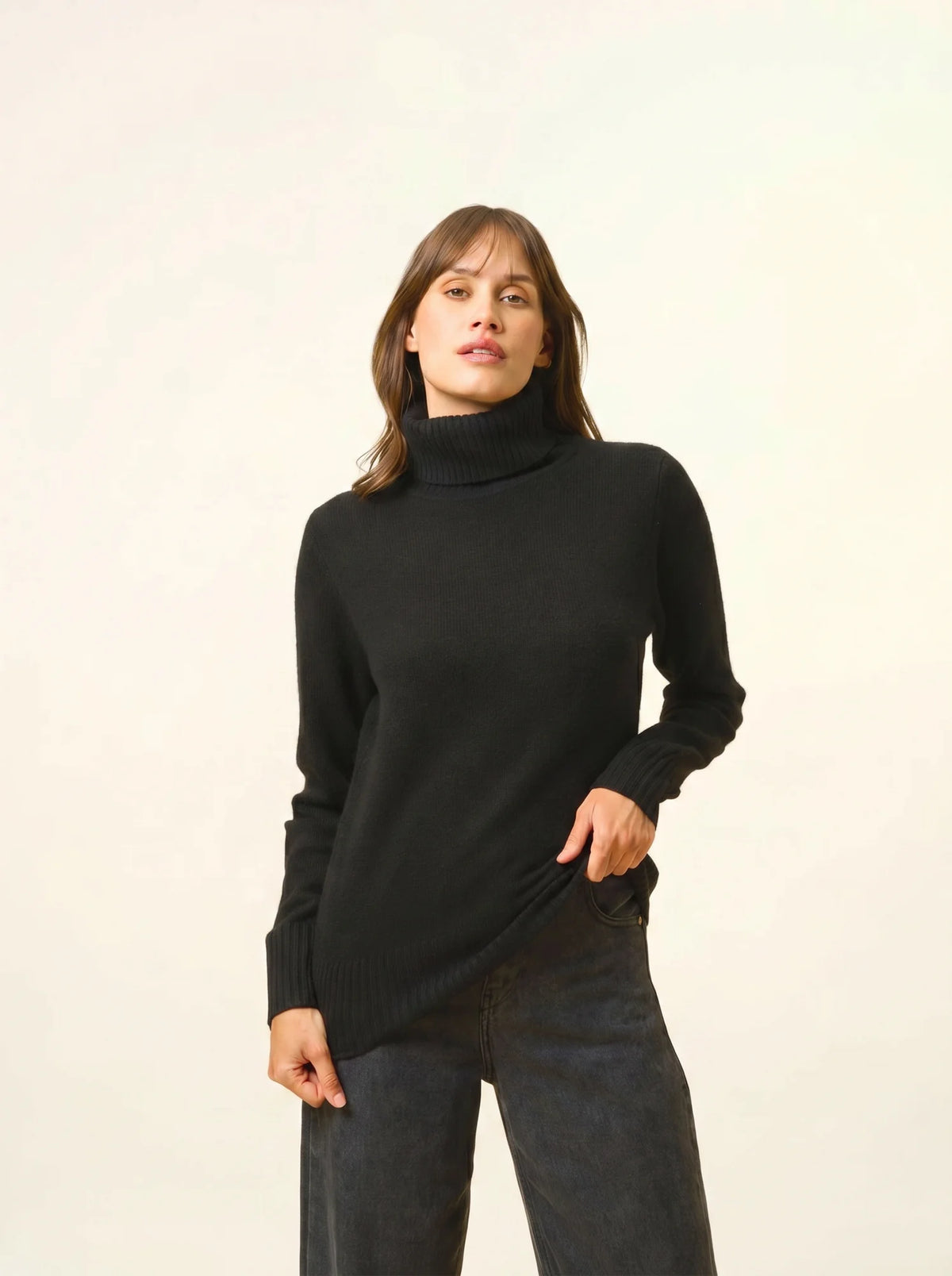 LUCIE Pull Col Roulé 4 Fils Noir