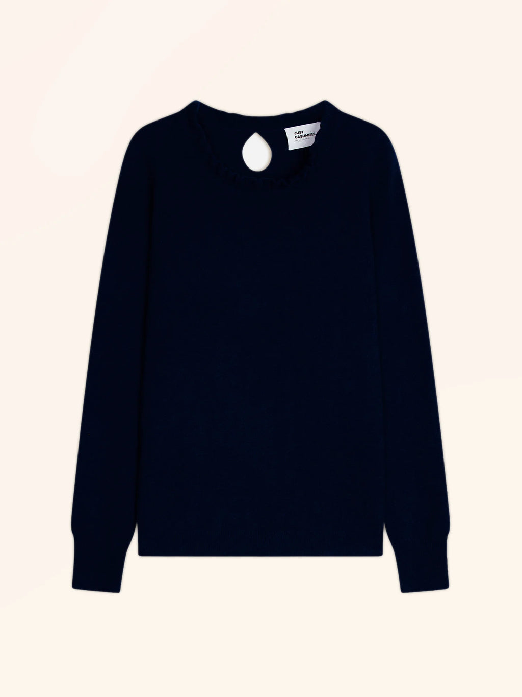 CHARLIE Sweater Mock Neck Ruffled Drop Back Navy