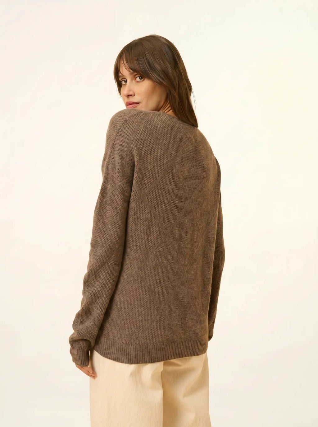 CAPUCINE Pull Col V Taupe Chiné