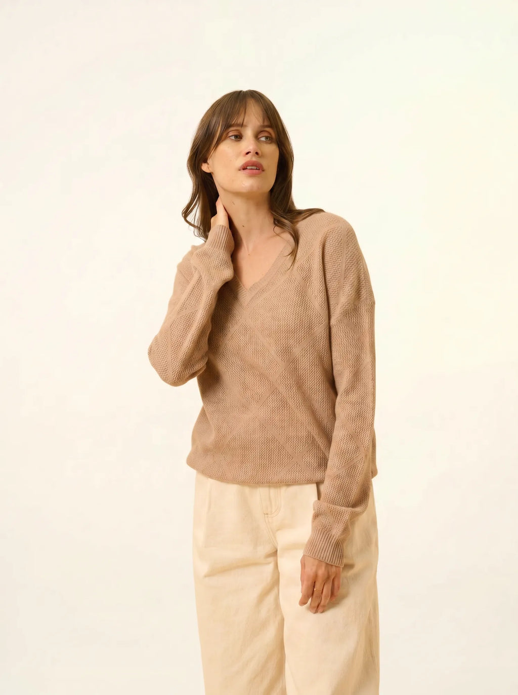 CAPUCINE Sweater V-Neck Heather Camel