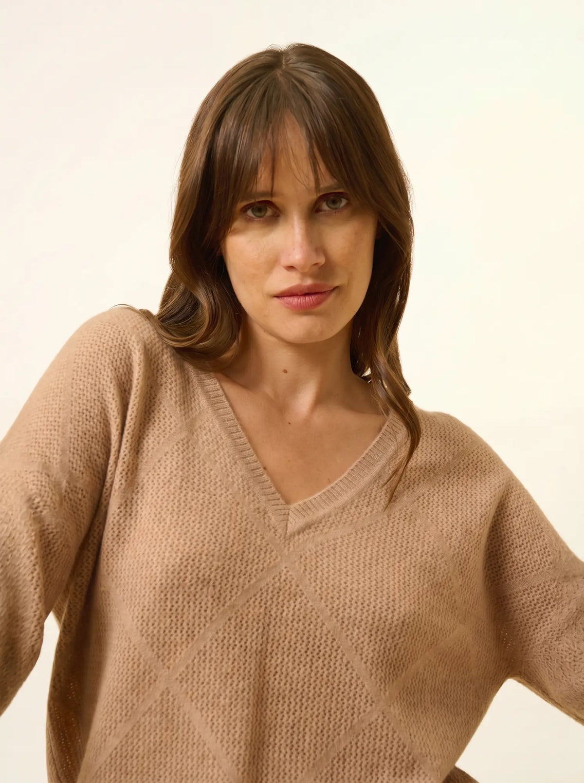 CAPUCINE Sweater V-Neck Heather Camel