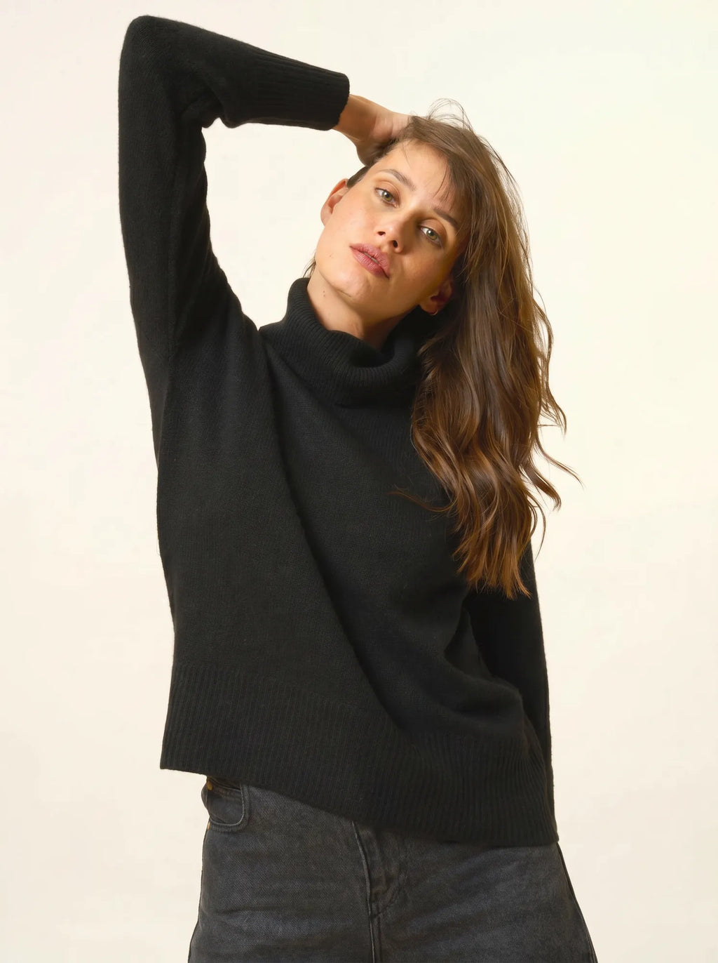 ROMANE Pullover Rollkragen 4-fädig Schwarz
