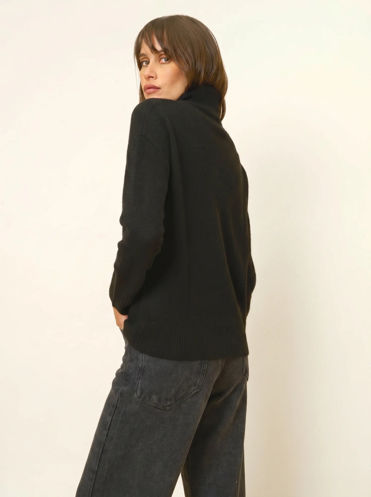 ROMANE Pullover Rollkragen 4-fädig Schwarz