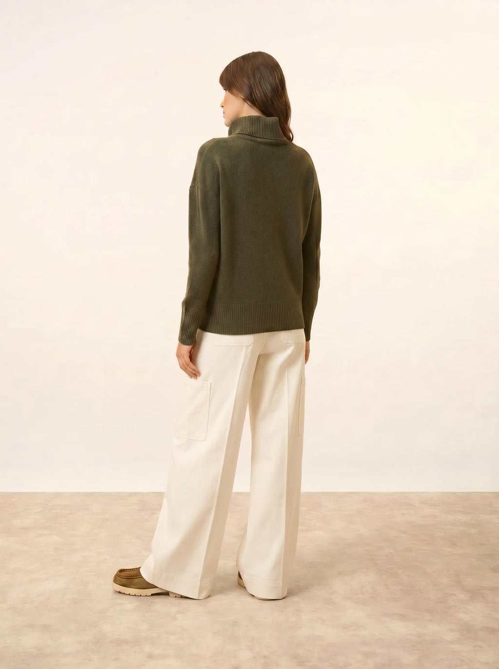 ROMANE Pull Col Roulé 4 Fils Kaki