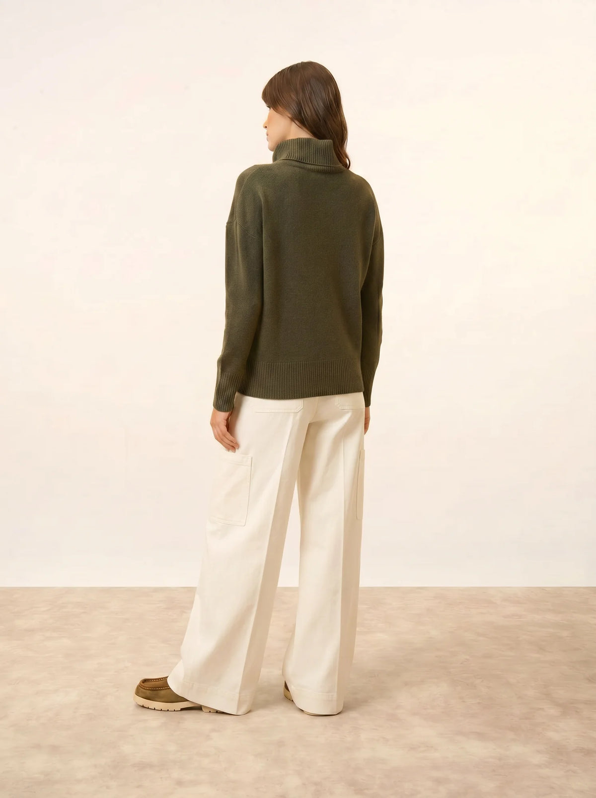 ROMANE Pull Col Roulé 4 Fils Kaki