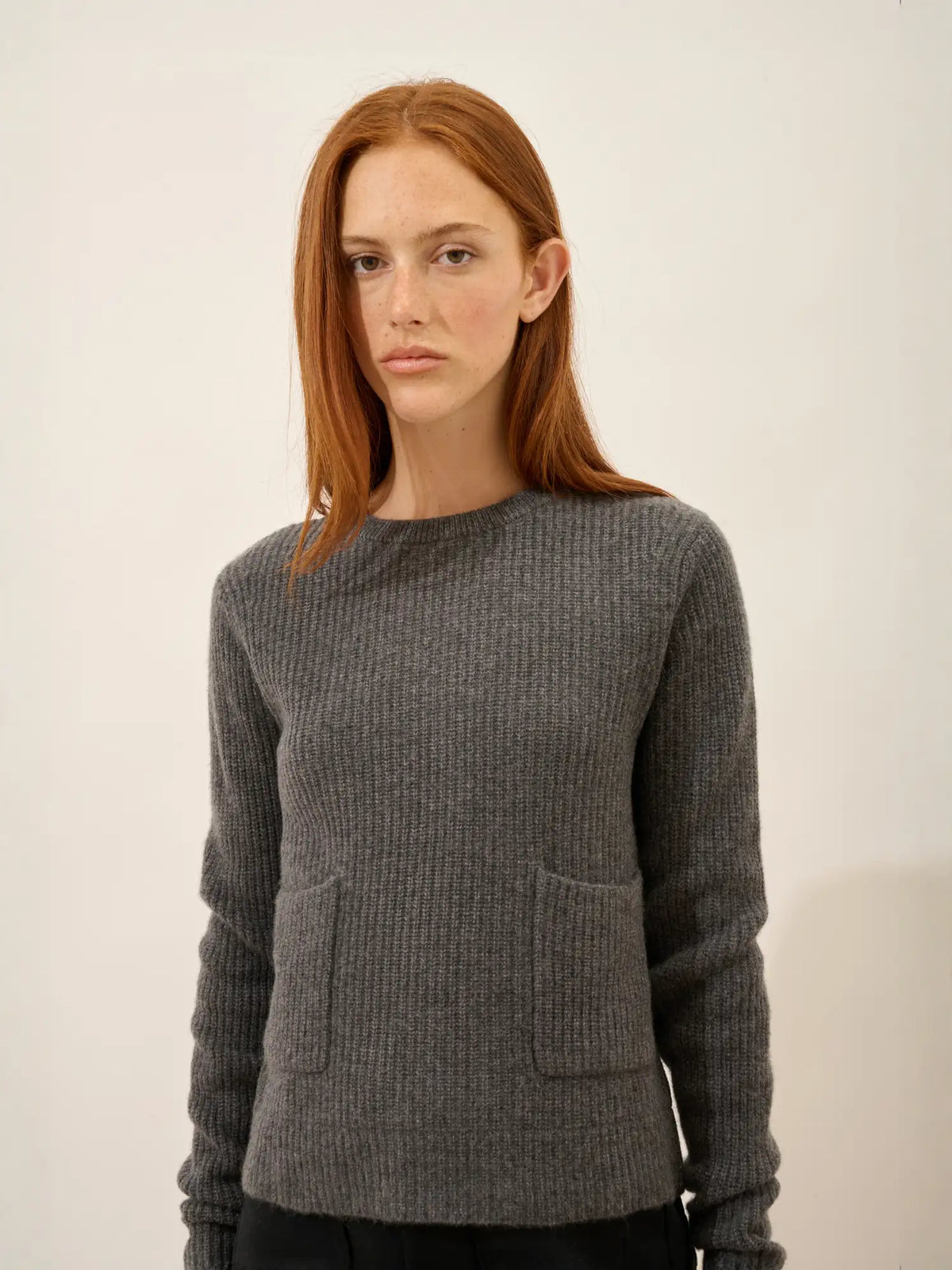 INAYA Pull Col Rond 4 Fils Anthracite Chiné