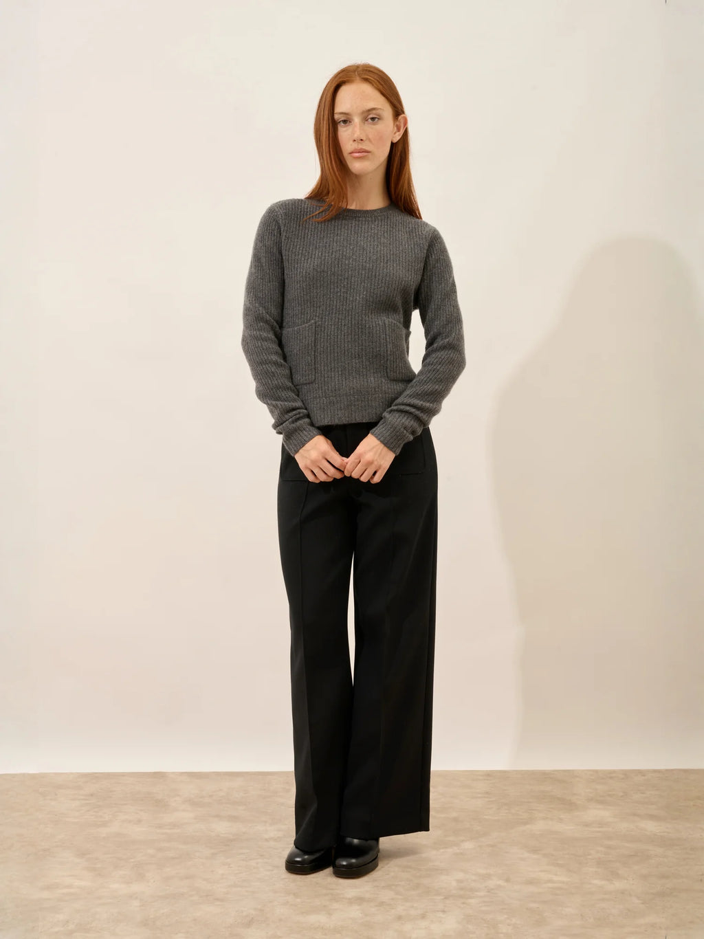 INAYA Sweater Crew Neck 4 Ply Heather Charcoal