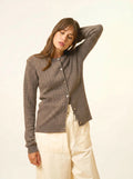 LAURA Strickjacke Rundhalsausschnitt Taupe meliert
