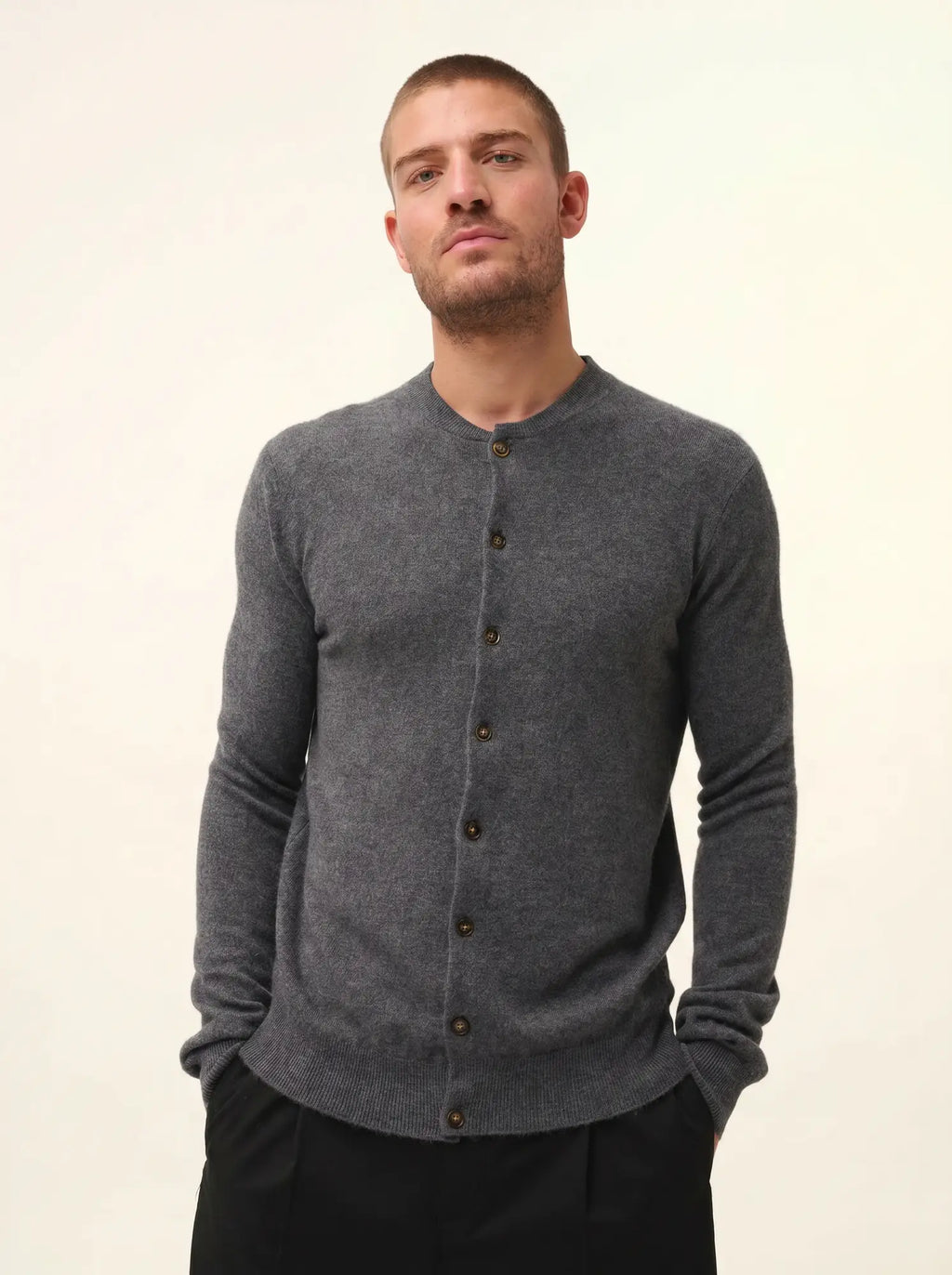 ANAIS Cardigan Col Rond Anthracite Chiné