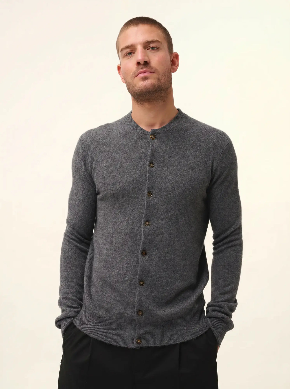 ANAIS Cardigan Col Rond Anthracite Chiné