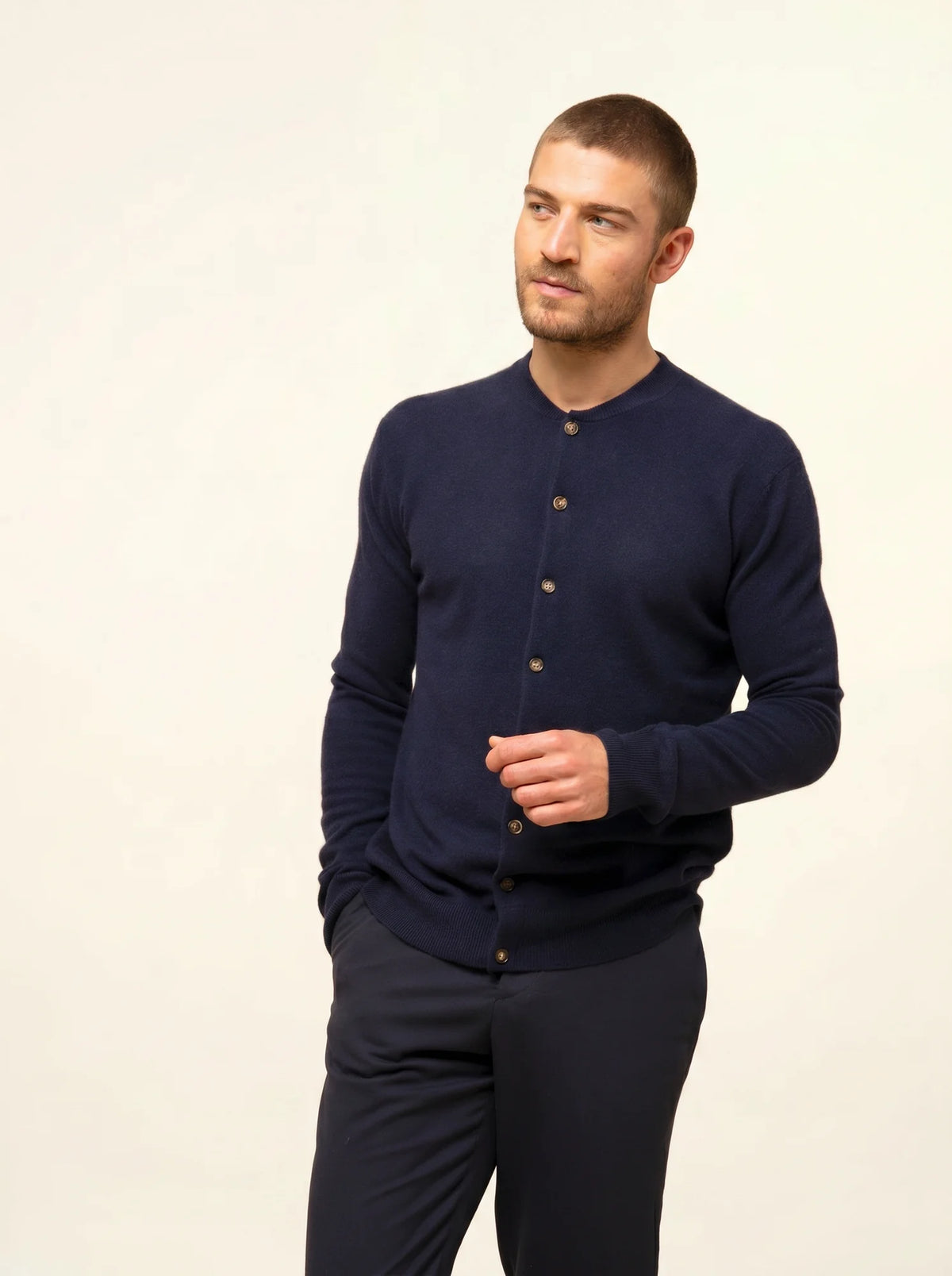 ANAIS Cardigan Col Rond Bleu Marine