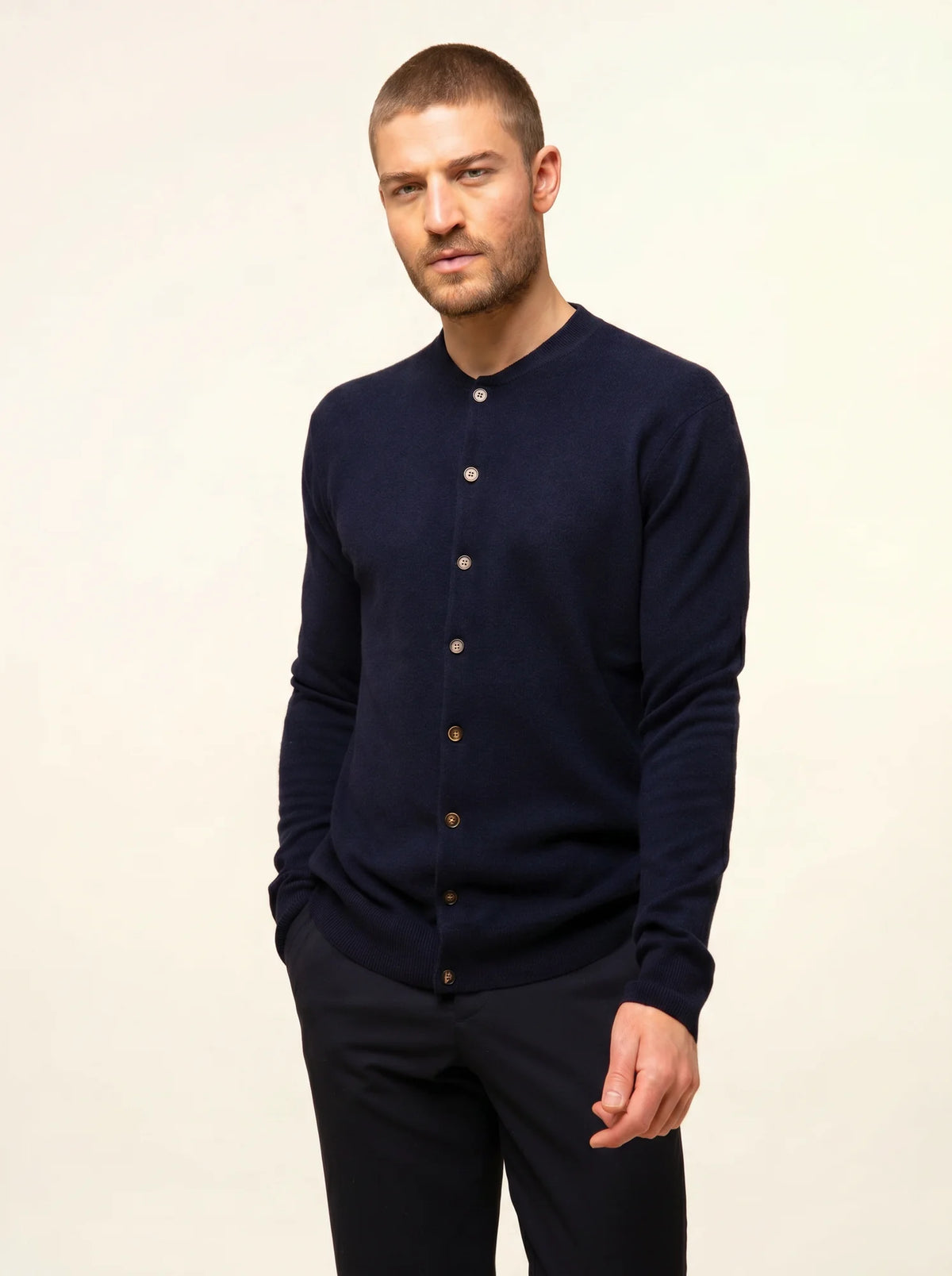 ANAIS Cardigan Col Rond Bleu Marine