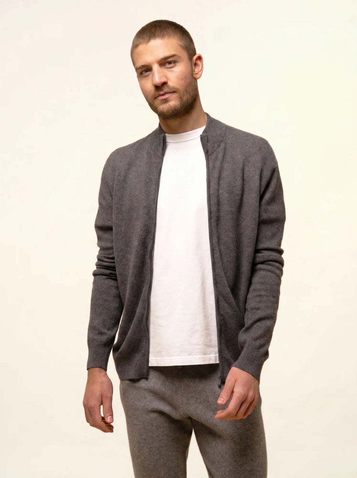 LILOU Gilet Zippé Col Montant Anthracite Chiné