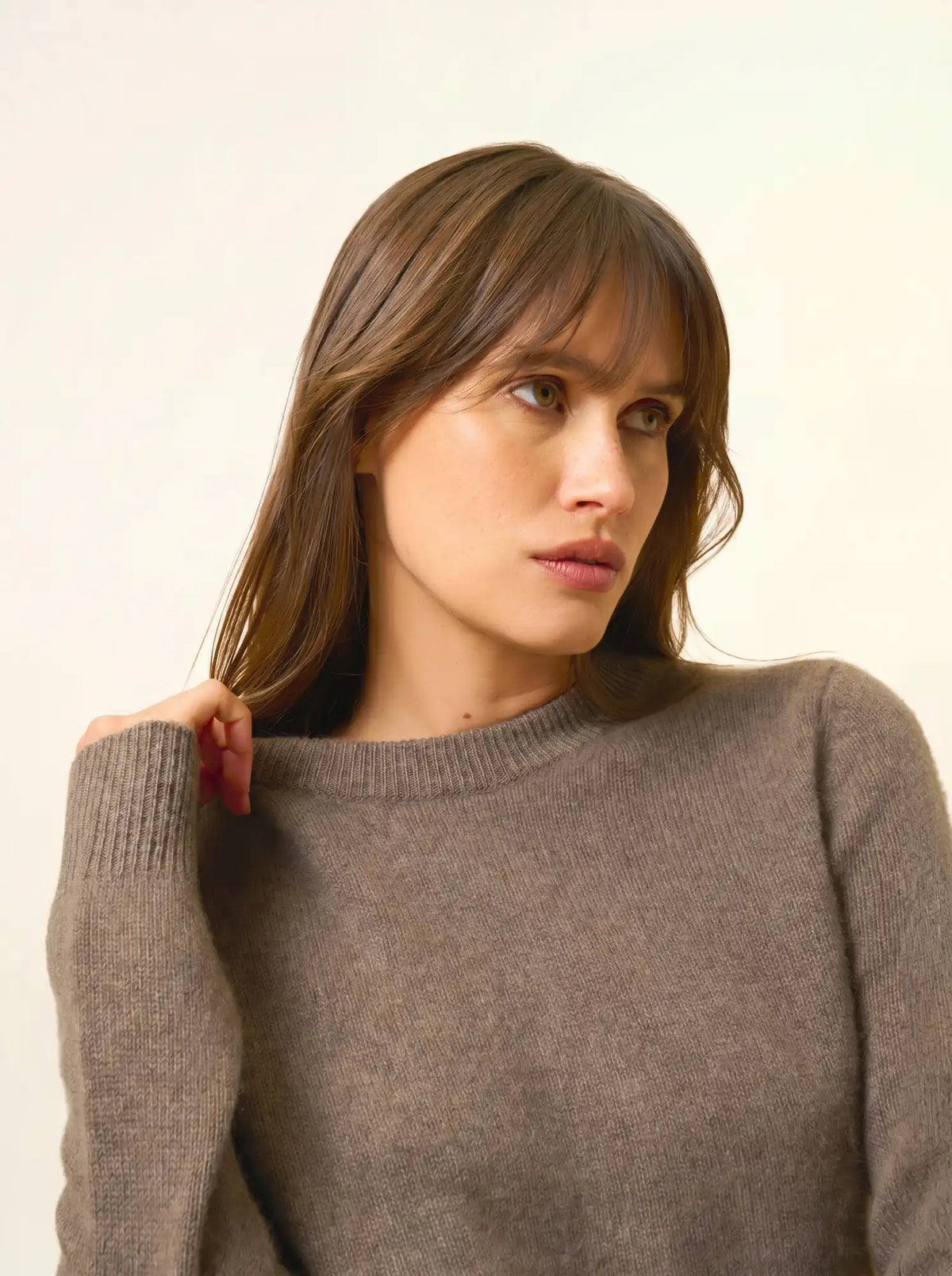 LEXINI Pull Col Rond 4 Fils Taupe Chiné