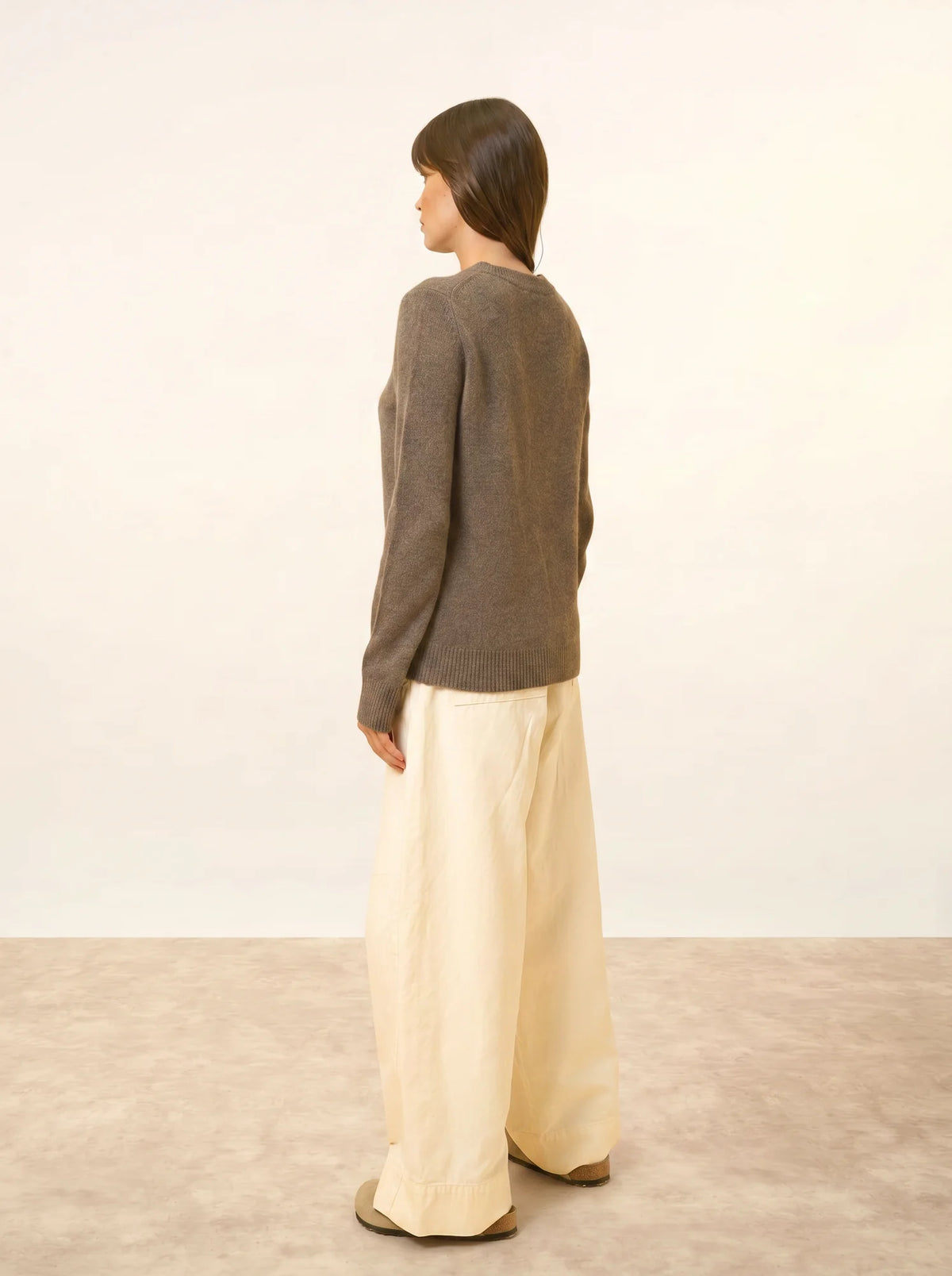LEXINI Pull Col Rond 4 Fils Taupe Chiné