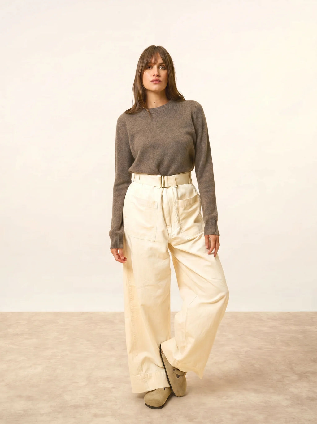 LEXINI Pull Col Rond 4 Fils Taupe Chiné