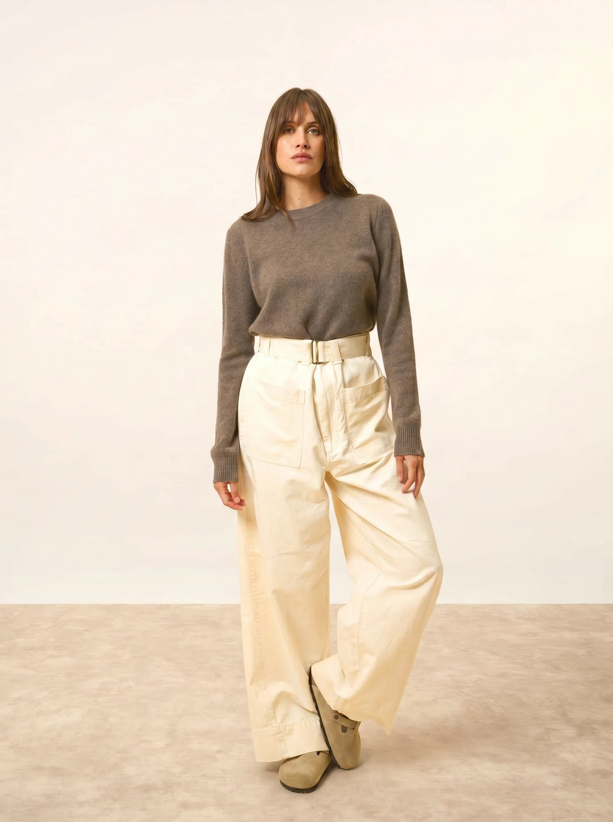 LEXINI Pull Col Rond 4 Fils Taupe Chiné