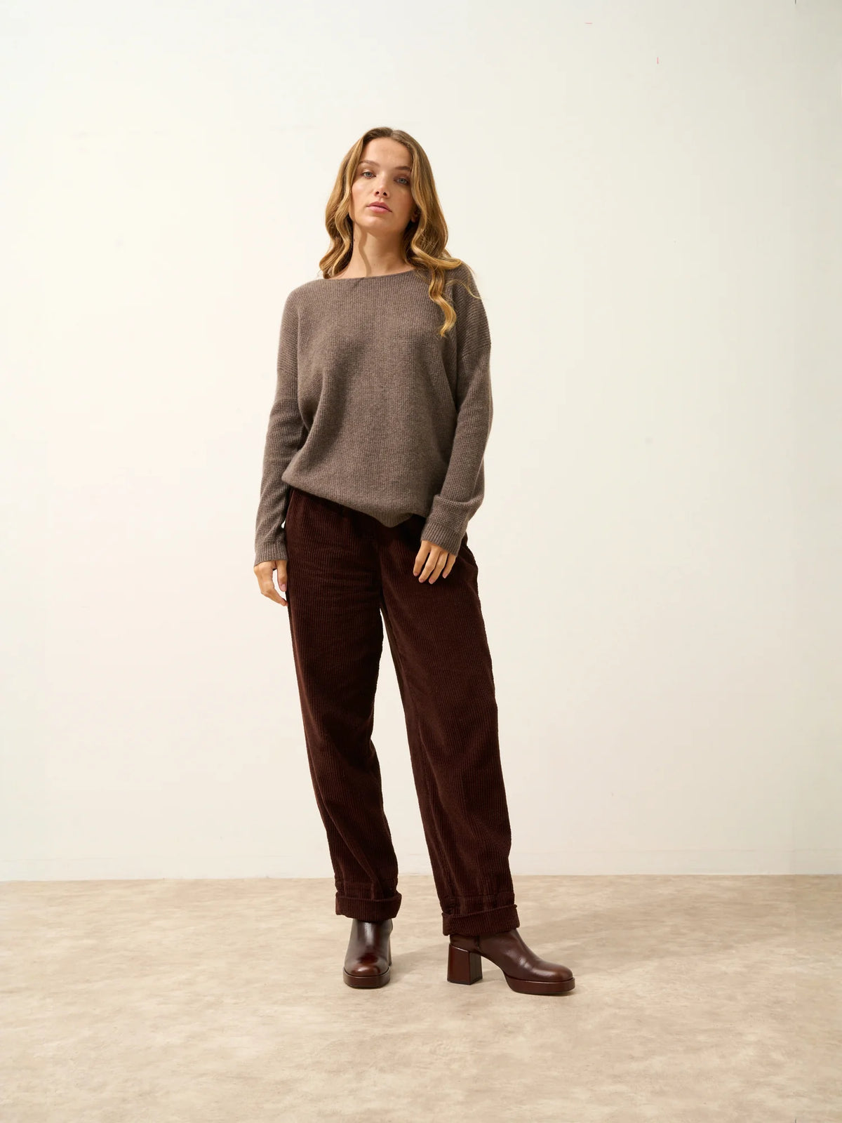 ARIANA Pull Col Bateau Taupe Chiné