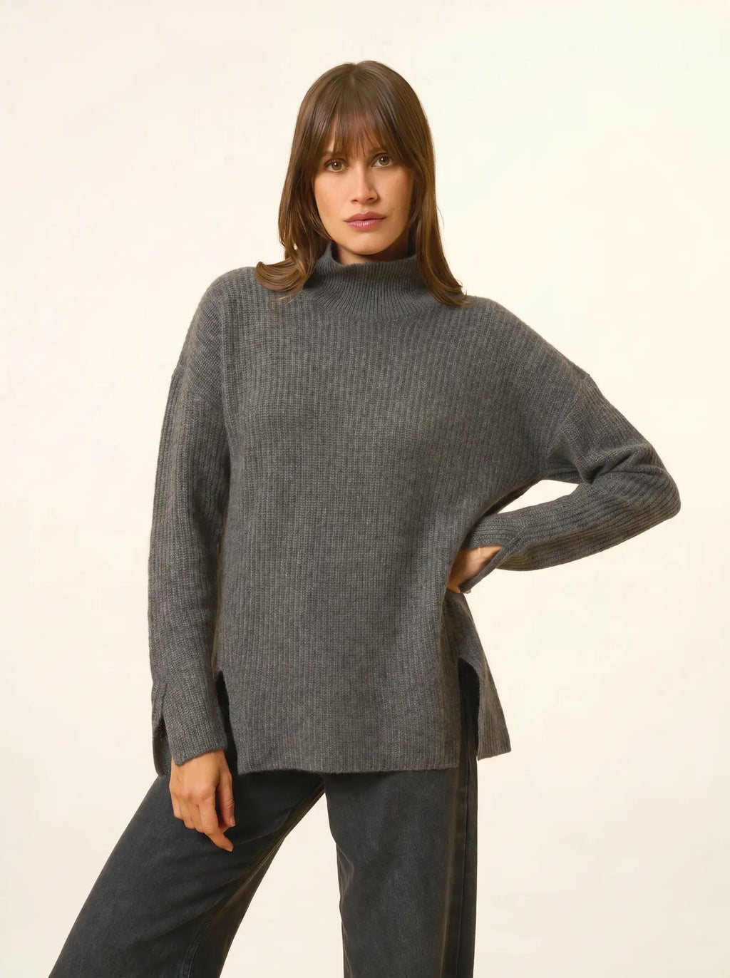 LOUISE Sweater Mock Neck 4 Ply Heather Charcoal