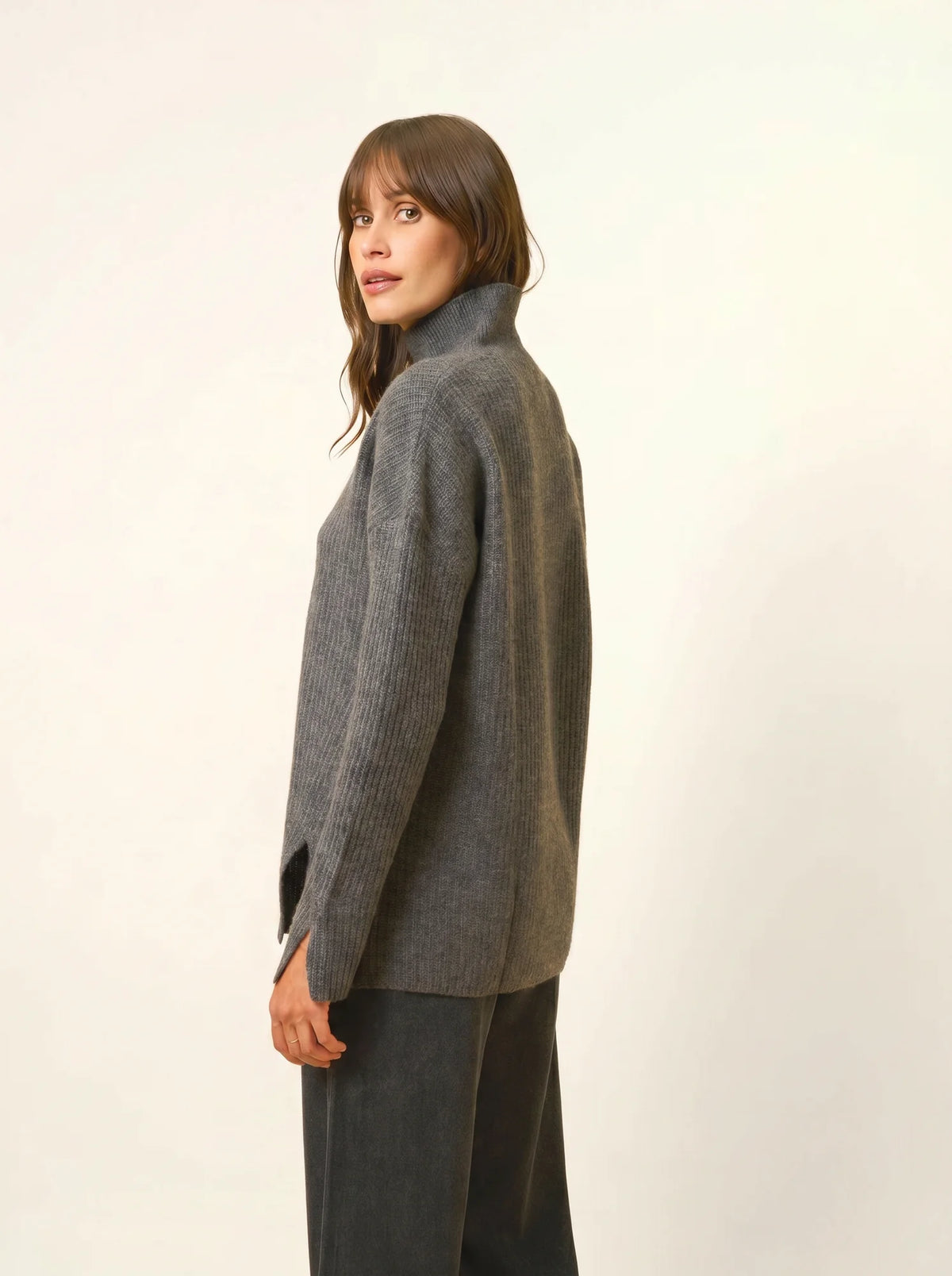 LOUISE Sweater Mock Neck 4 Ply Heather Charcoal