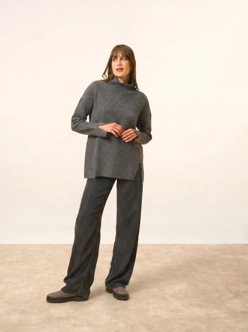 LOUISE Sweater Mock Neck 4 Ply Heather Charcoal