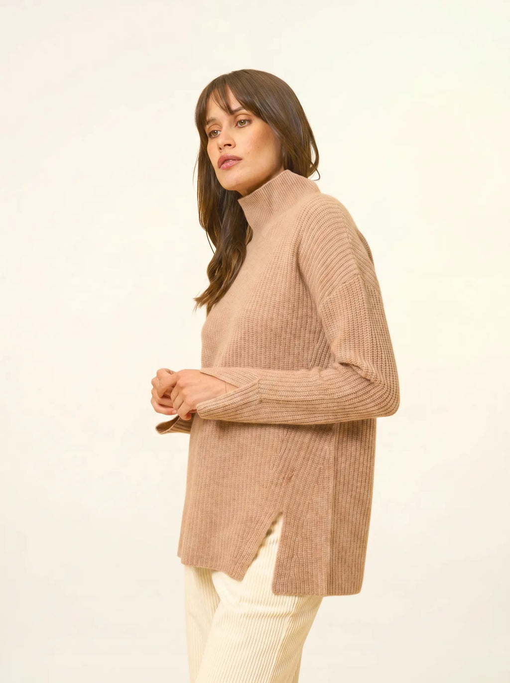 LOUISE Pull Col Montant 4 Fils Camel Chiné