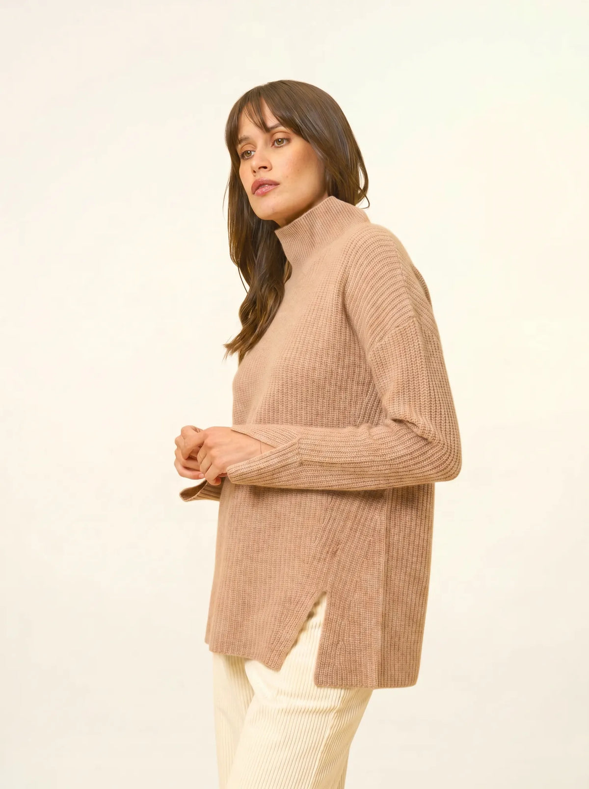 LOUISE Pull Col Montant 4 Fils Camel Chiné