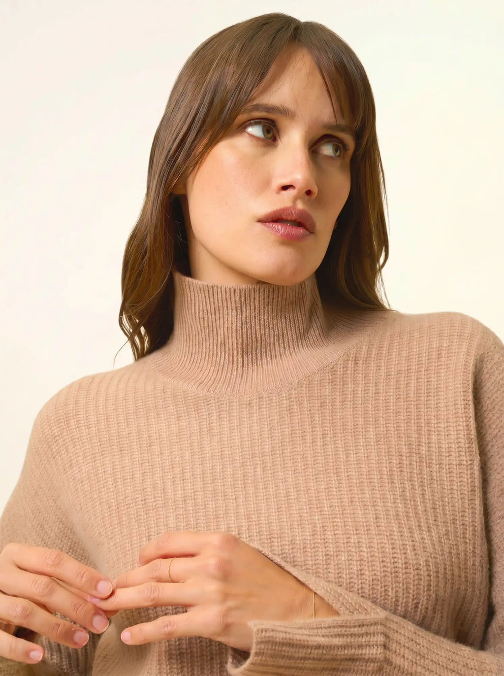 LOUISE Pull Col Montant 4 Fils Camel Chiné