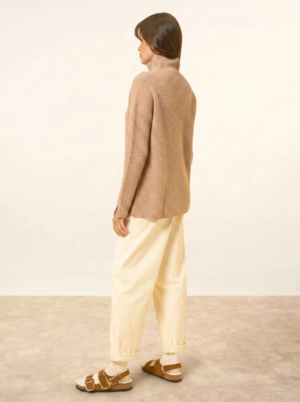 LOUISE Pull Col Montant 4 Fils Camel Chiné