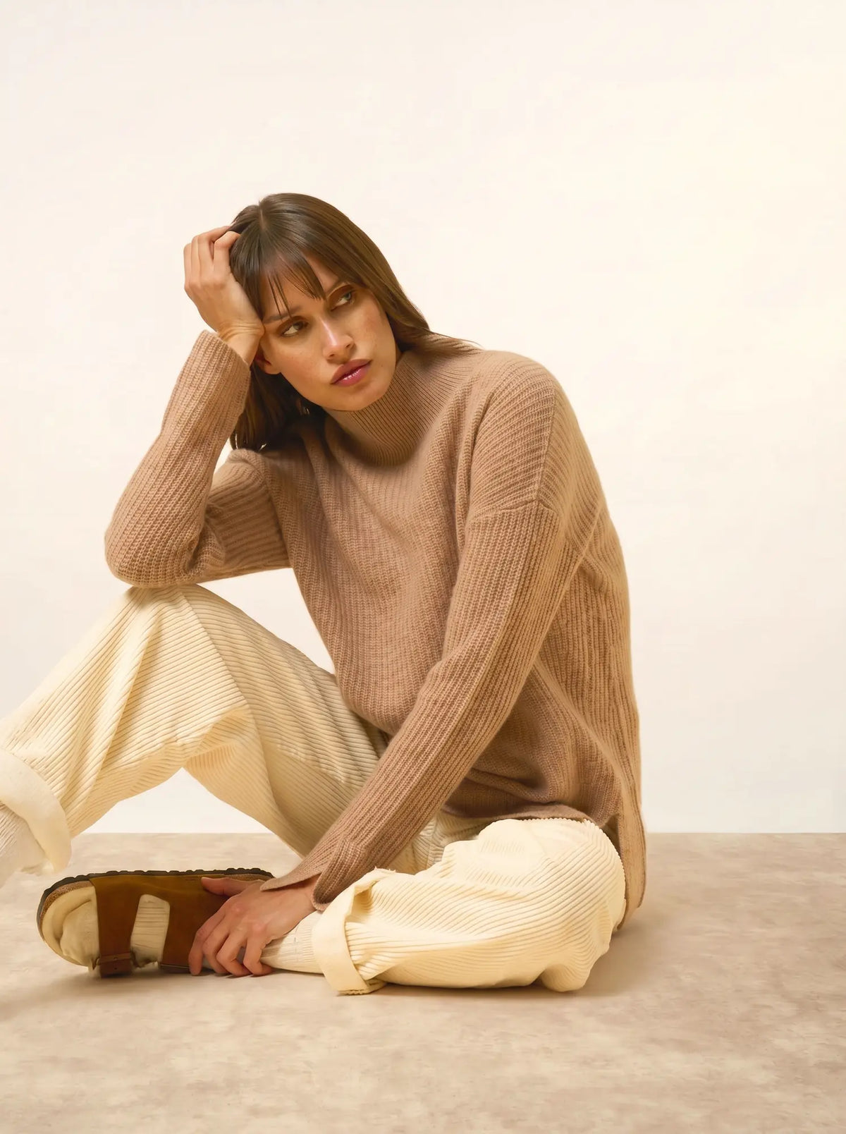 LOUISE Pull Col Montant 4 Fils Camel Chiné