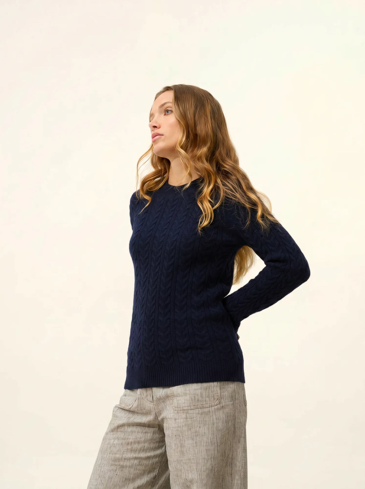 ALICE Pull Col Rond 4 Fils Bleu Marine