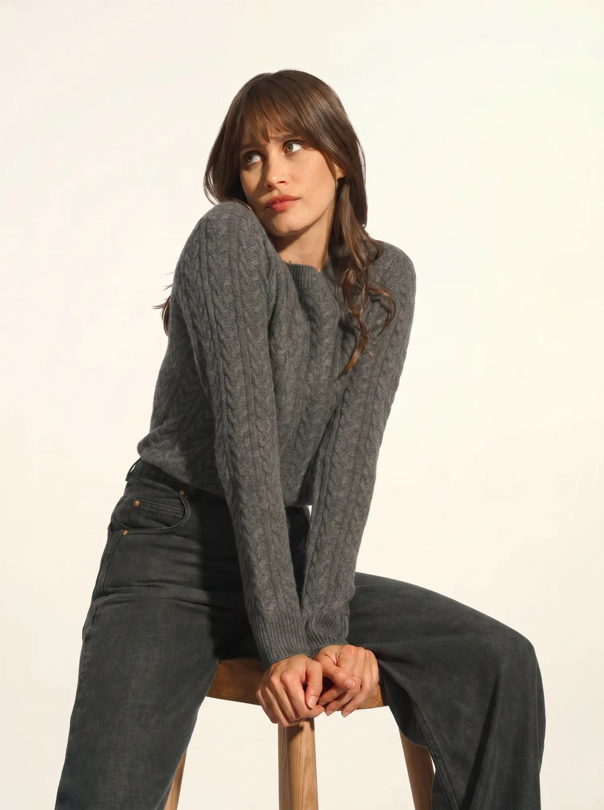 ALICE Pull Col Rond 4 Fils Anthracite Chiné