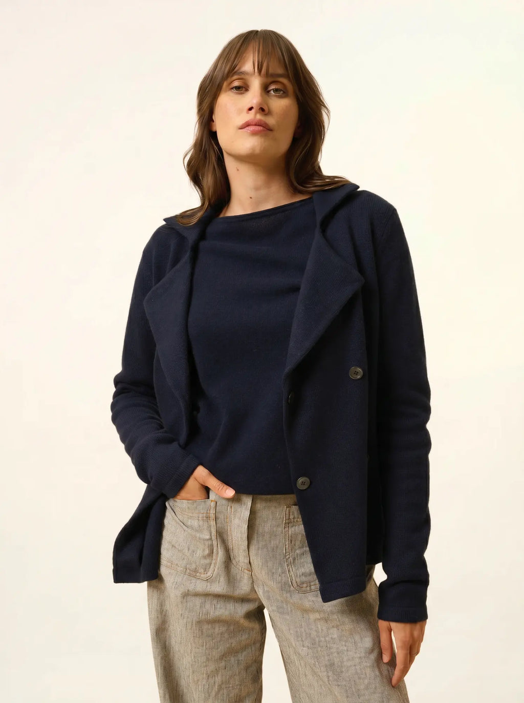 CHLOE Veste Boutonnée Col Tailleur 4 Fils Bleu Marine