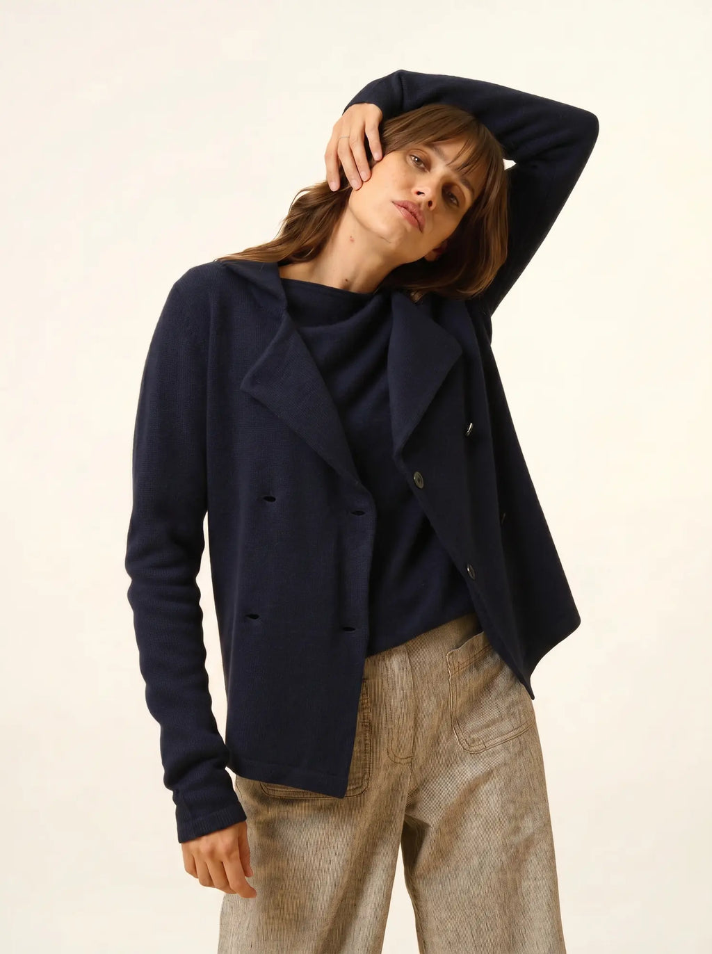 CHLOE Veste Boutonnée Col Tailleur 4 Fils Bleu Marine