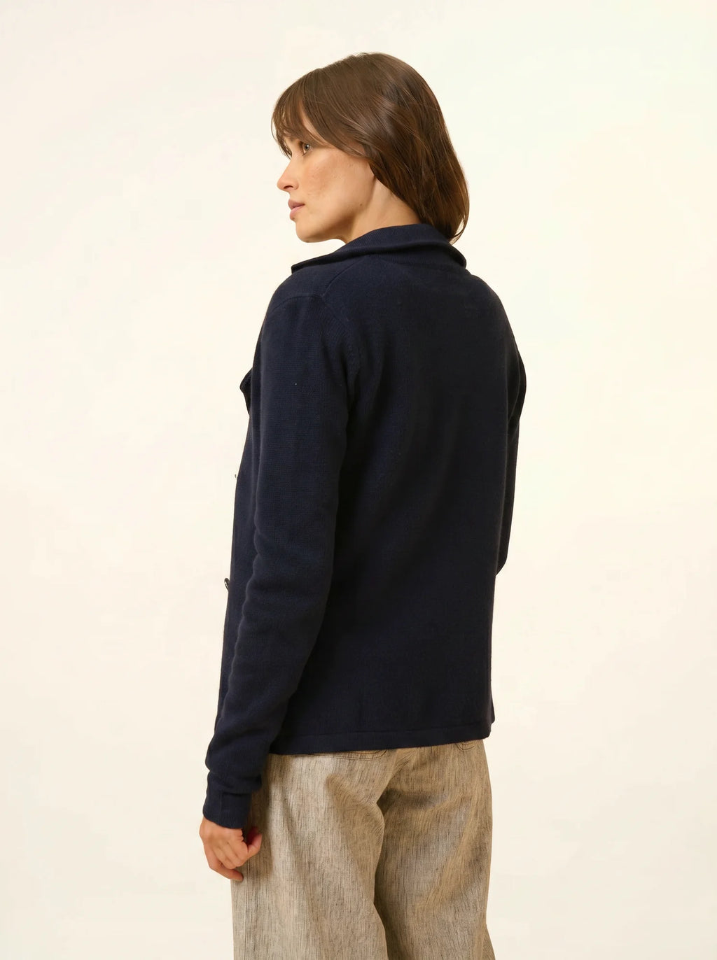 CHLOE Veste Boutonnée Col Tailleur 4 Fils Bleu Marine