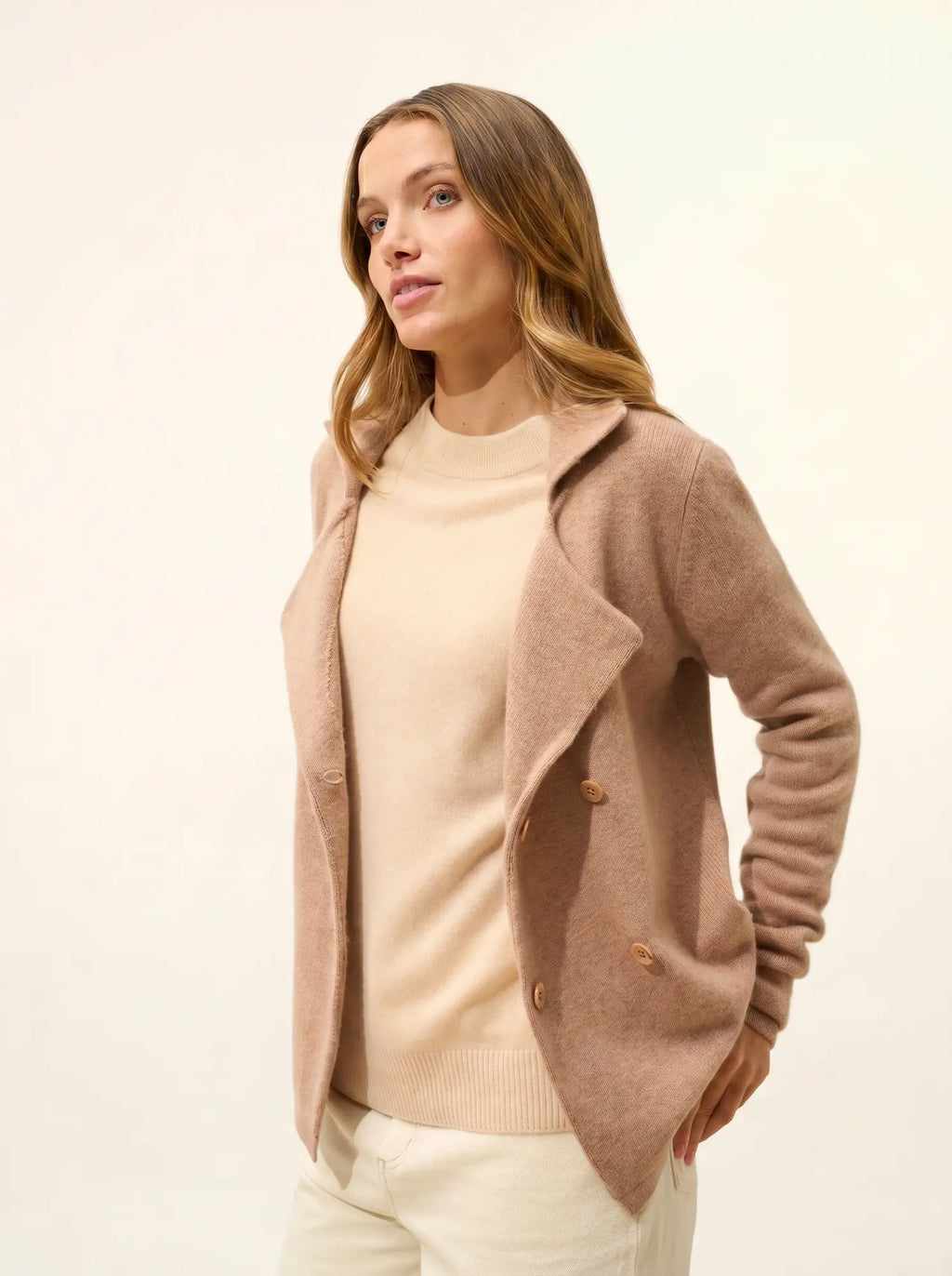 CHLOE Veste Boutonnée Col Tailleur 4 Fils Camel Chiné