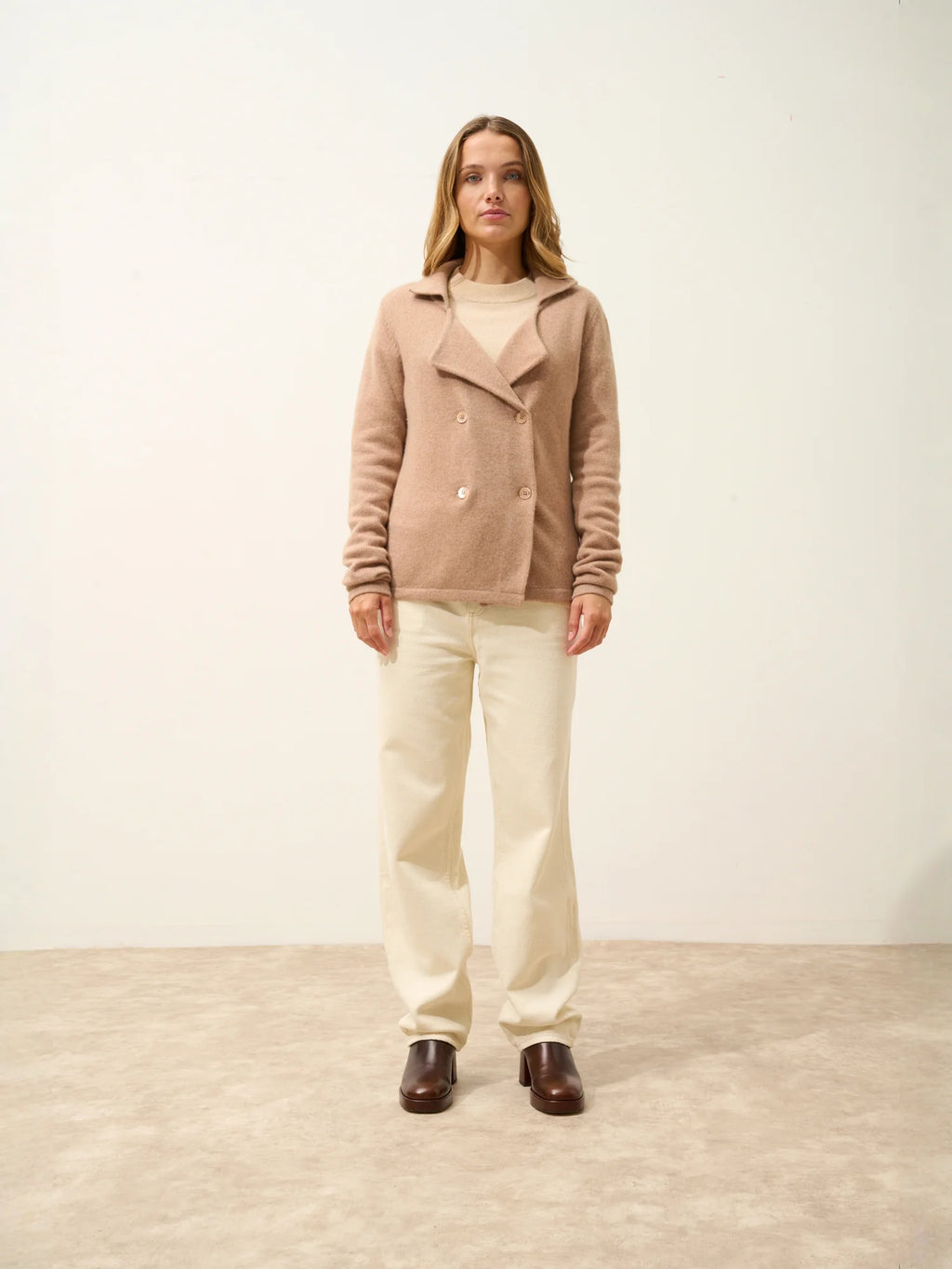 CHLOE Veste Boutonnée Col Tailleur 4 Fils Camel Chiné