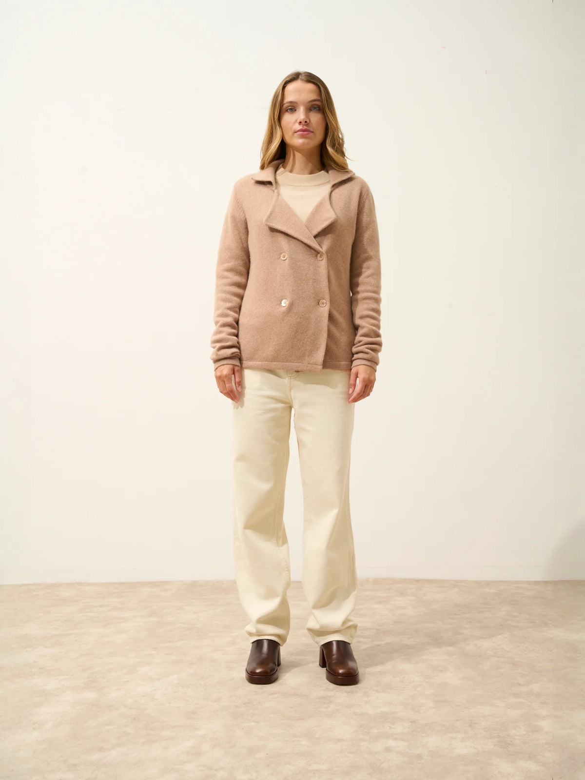 CHLOE Veste Boutonnée Col Tailleur 4 Fils Camel Chiné