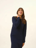 LINA Robe Col Rond Bleu Marine