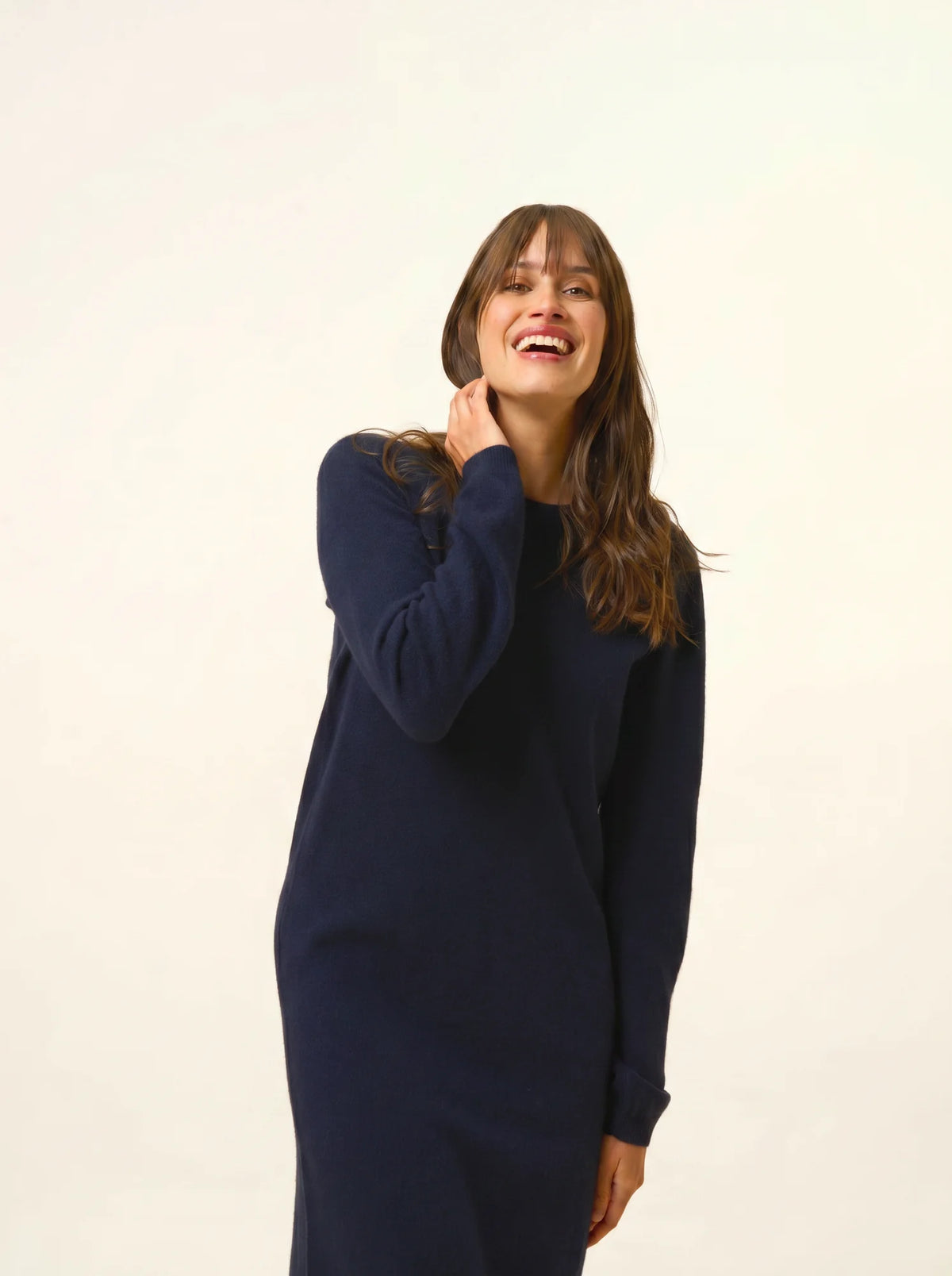 LINA Robe Col Rond Bleu Marine