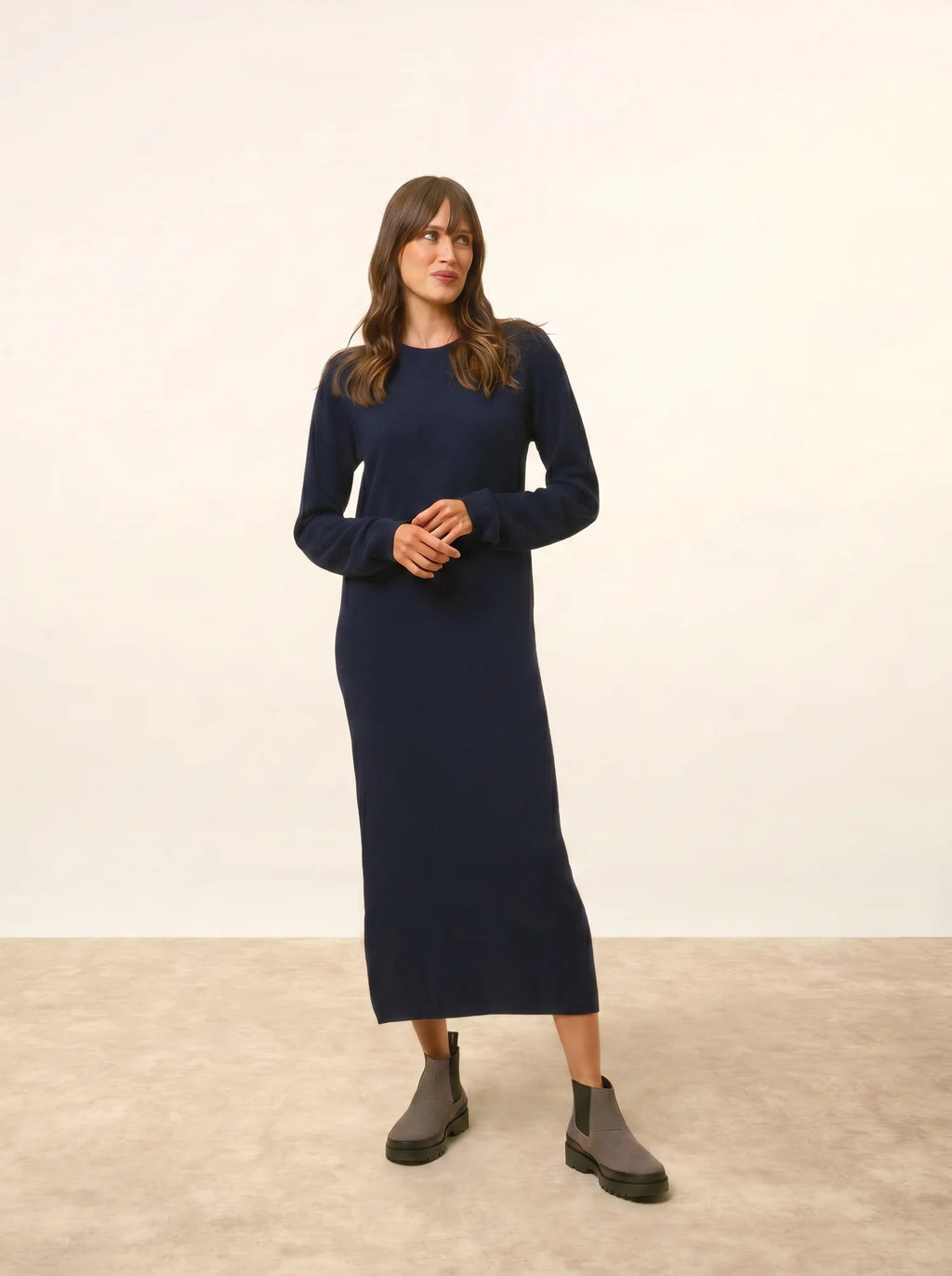 LINA Robe Col Rond Bleu Marine