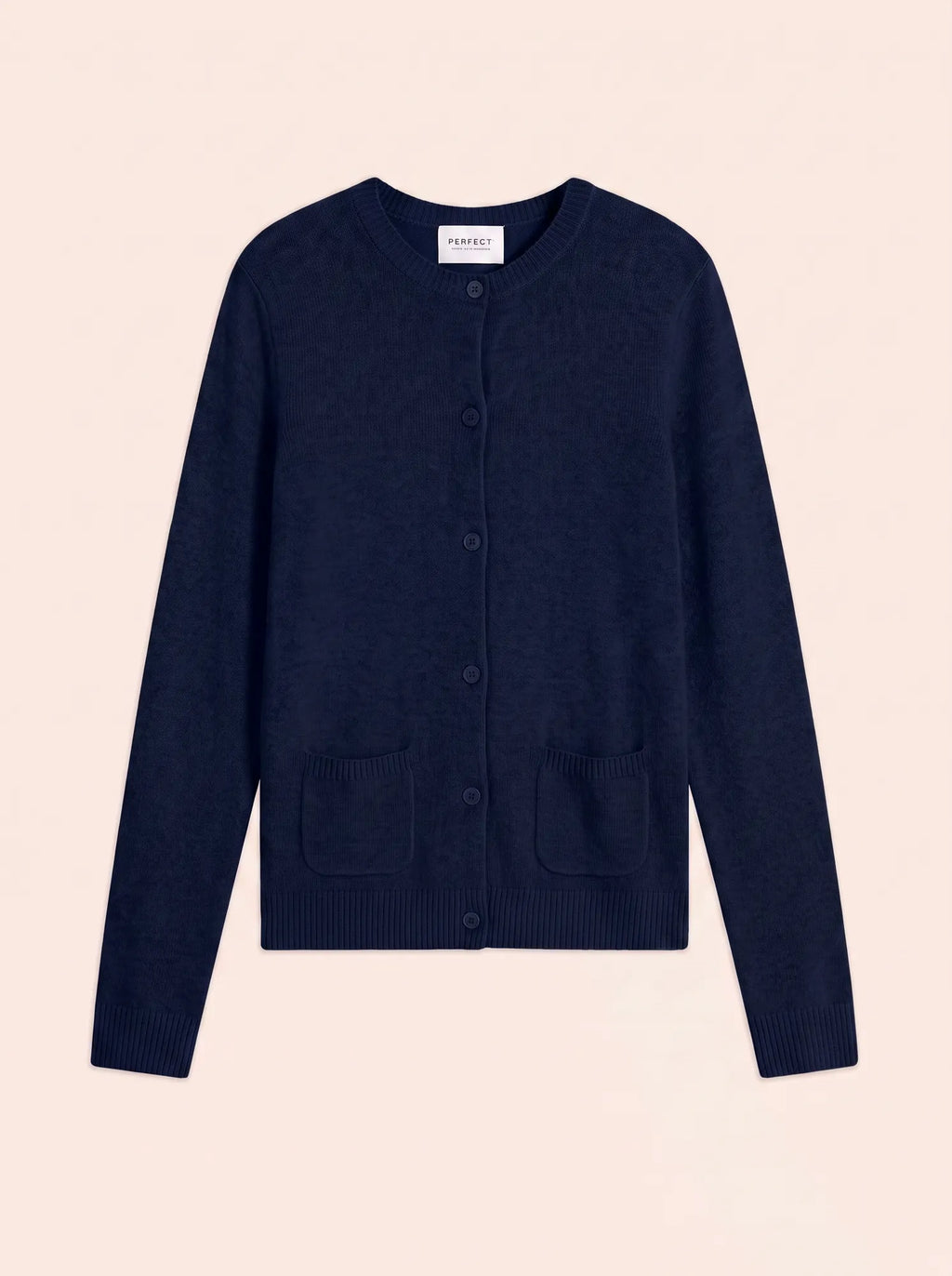 ROSE Cardigan Col Rond 4 Fils Bleu Marine