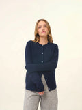 ROSE Cardigan Col Rond 4 Fils Bleu Marine