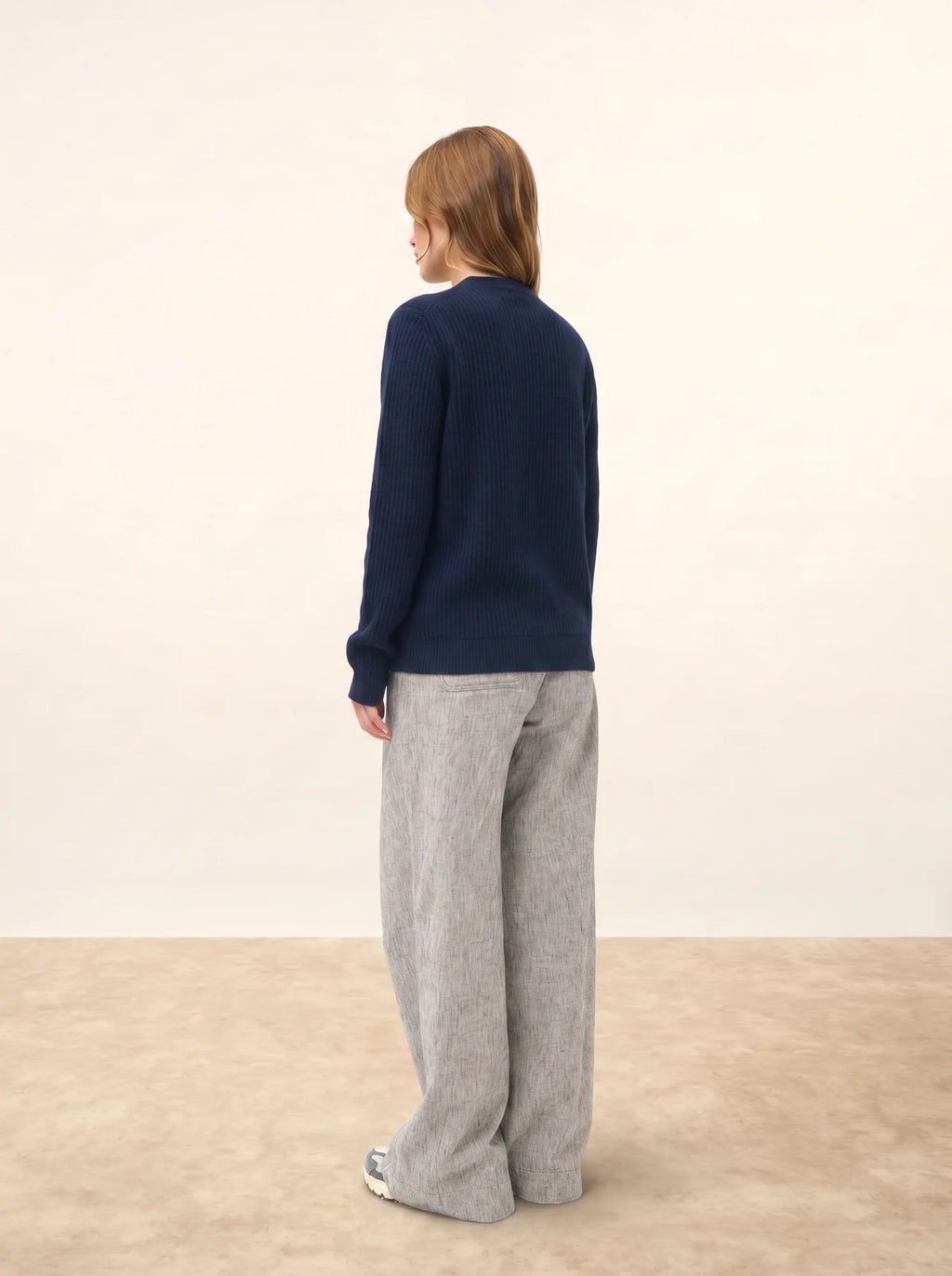 ROSE Cardigan Col Rond 4 Fils Bleu Marine